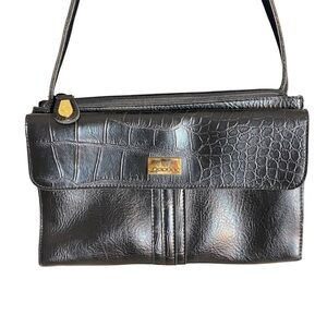 CORNELL Black Croc Embossed Shoulder Bag Purse Handbag Faux Leather